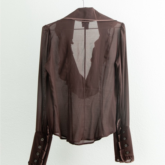 ROBERTO CAVALLI Ruffle Trim Blouse in Brown SZ 44 or 10 US - Picture 2 of 4
